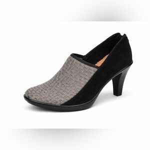 Bernie Mev Faith Gunmetal Woven Heels Comfort Stretch Slip On Shoes NIB
